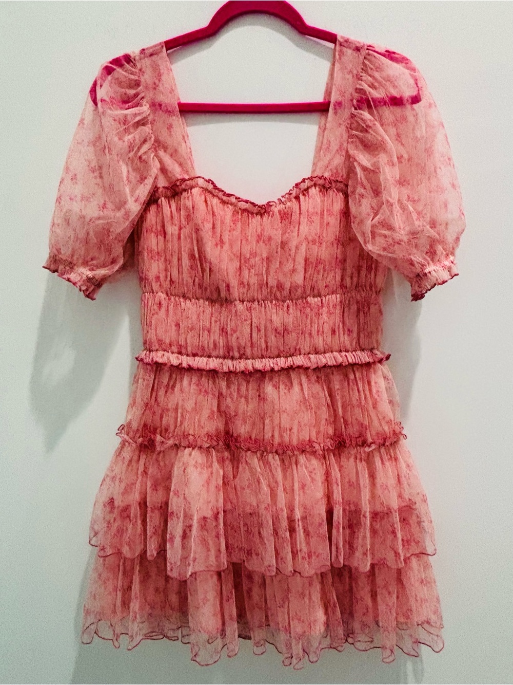 Jonathan Simkhai Pink Puff-Sleeve Ruffled Mini Dress